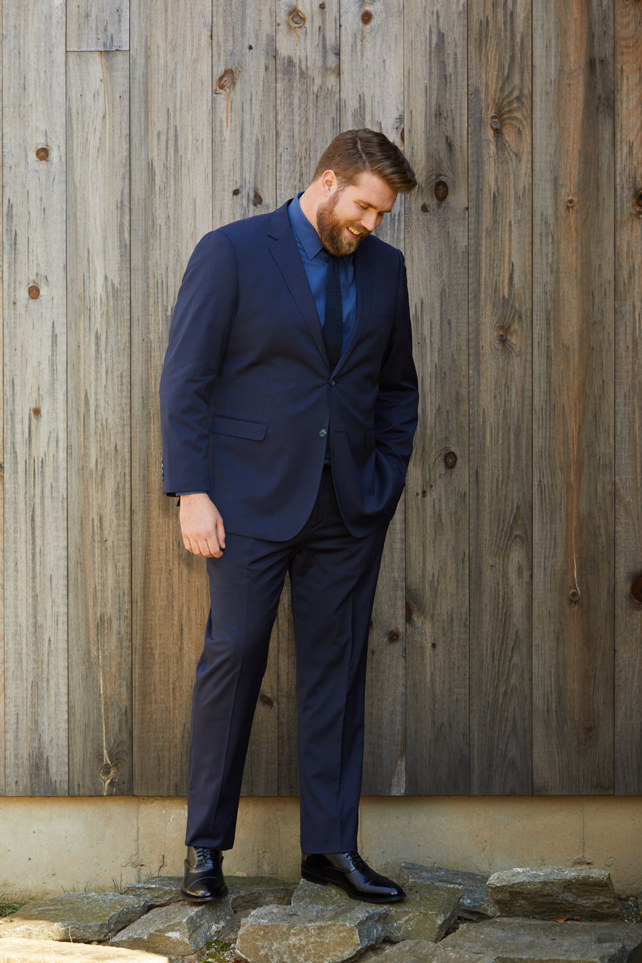Zach is wearing TGS' Navy Blue Suit Jacket and Navy Blue Suit Pants paired, KORDELL Black Shoes.